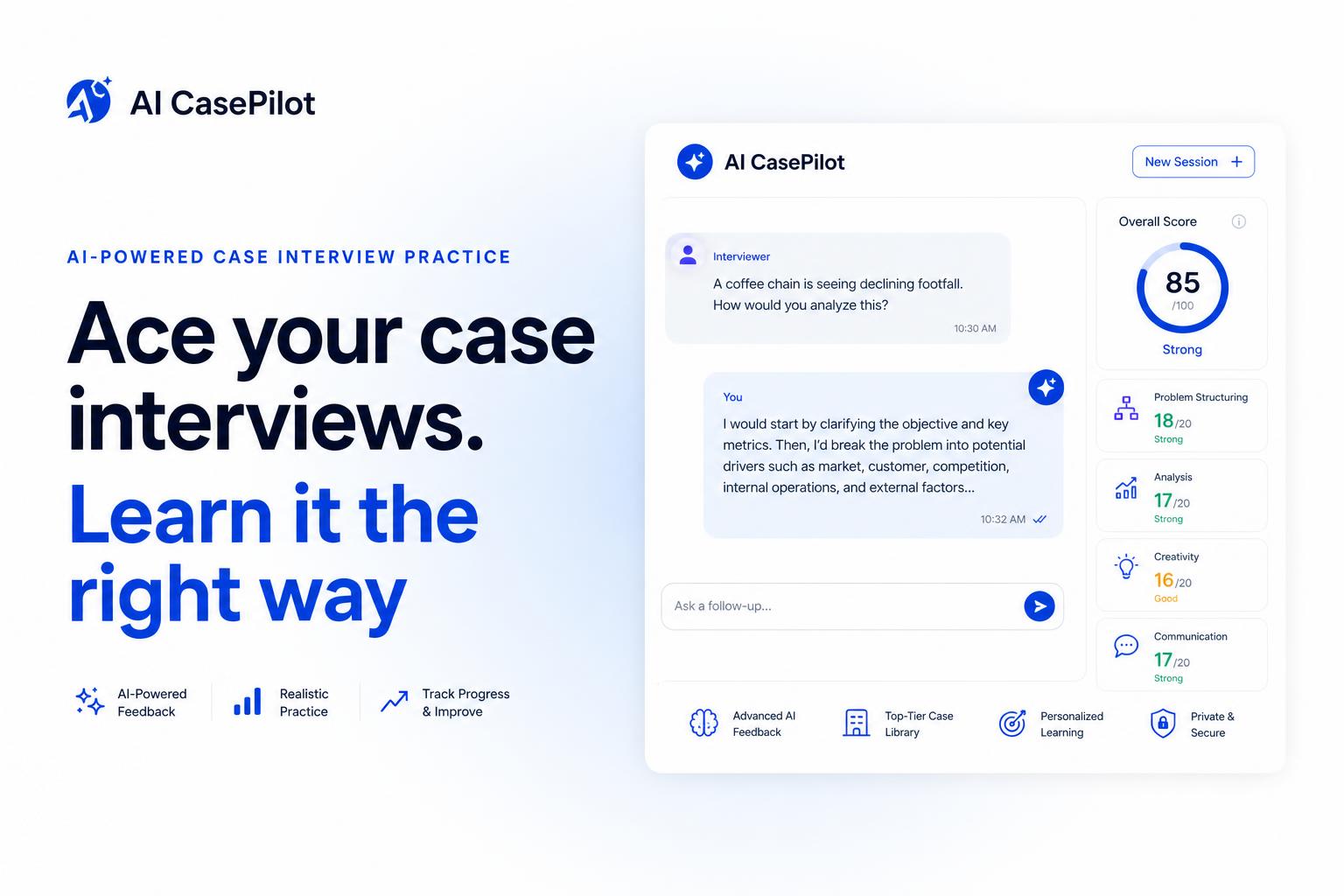 AI CasePilot — Practice Real Case Interviews. Get the Offer.